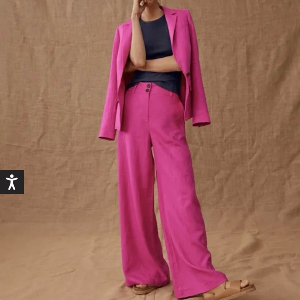 Boden Highbury Linen Pants in Rose Violet 8P 8 Petite Hot Pink Barbie